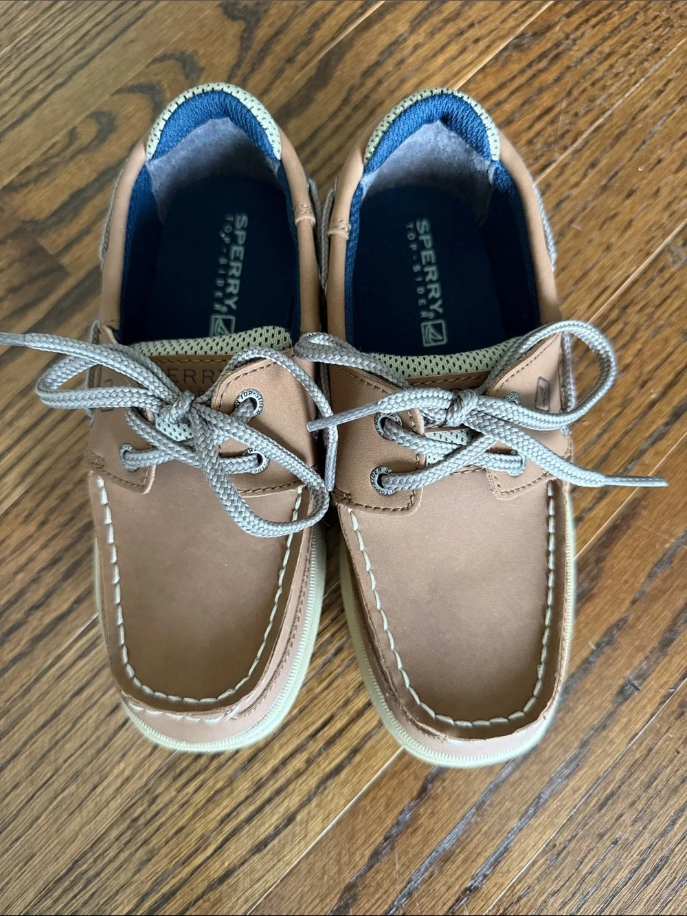 Sperry Kids Tan Leather Boat Shoes with Tan Laces
